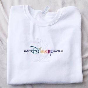 Custom Embroidered White Walt Disney World Rainbow Mickey Crewneck Sweatshirt